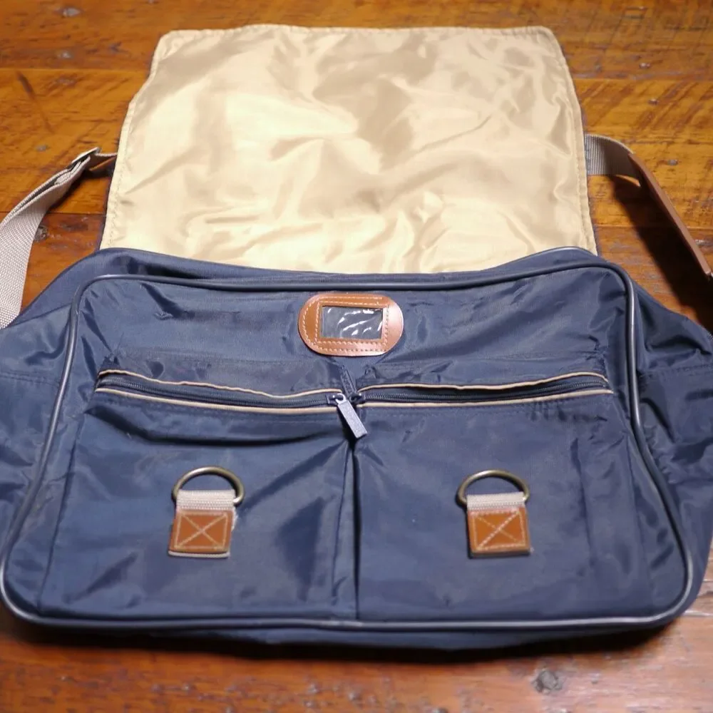 Vtg 90s JORDACHE Blue Nylon Shoulder Brass Hooks Duffle Travel Carry On Bag